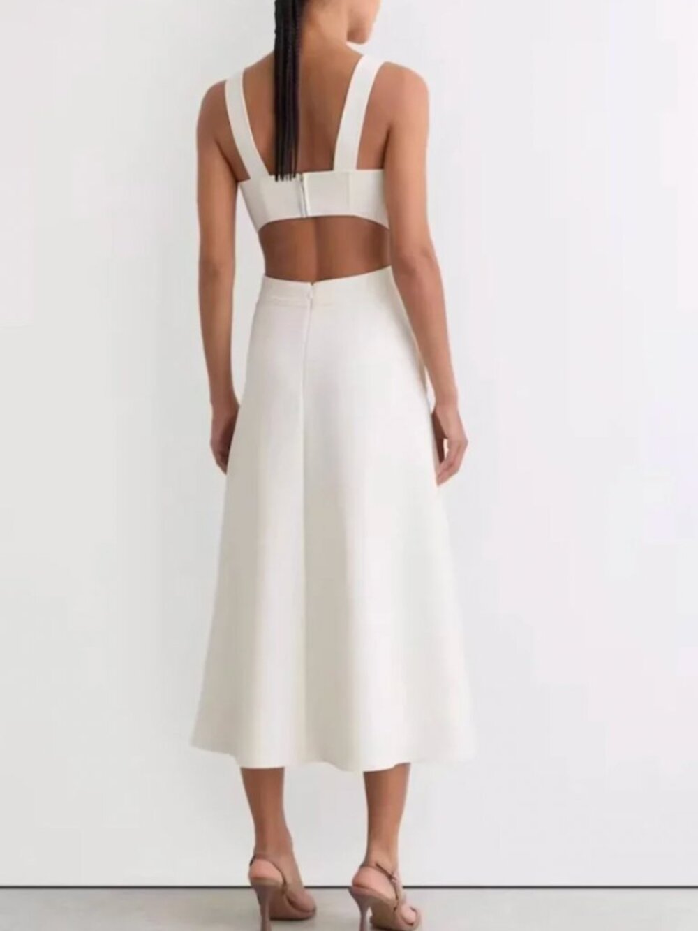 REISS Dina Waisted Midi Dress UK10/US6 Ivory Classic Party Event - Picture 3 of 9